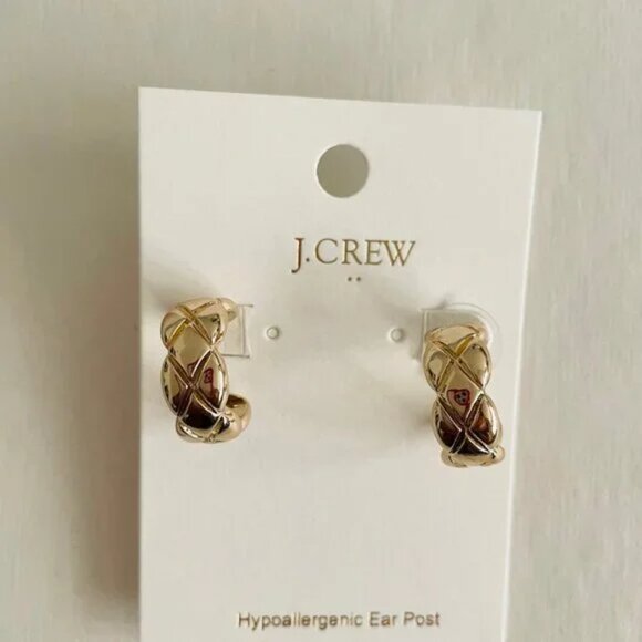 J. Crew Gold Quilted Hoop Earrings/NWT - Picture 4 of 11